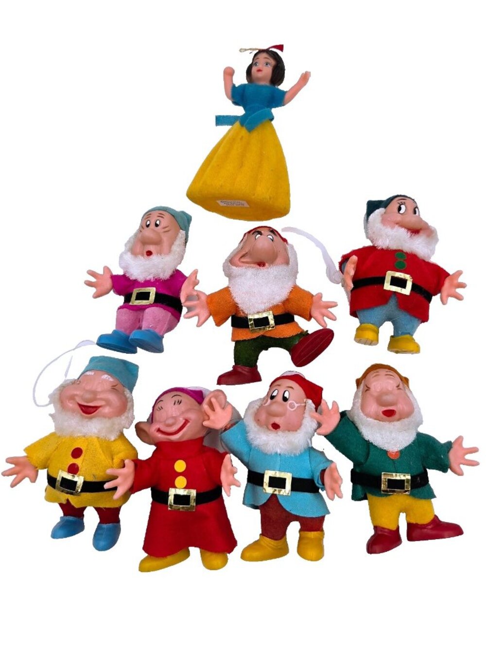 Vintage Disney Christmas Ornaments Snow White And The Seven Dwarfs Flocked Felt